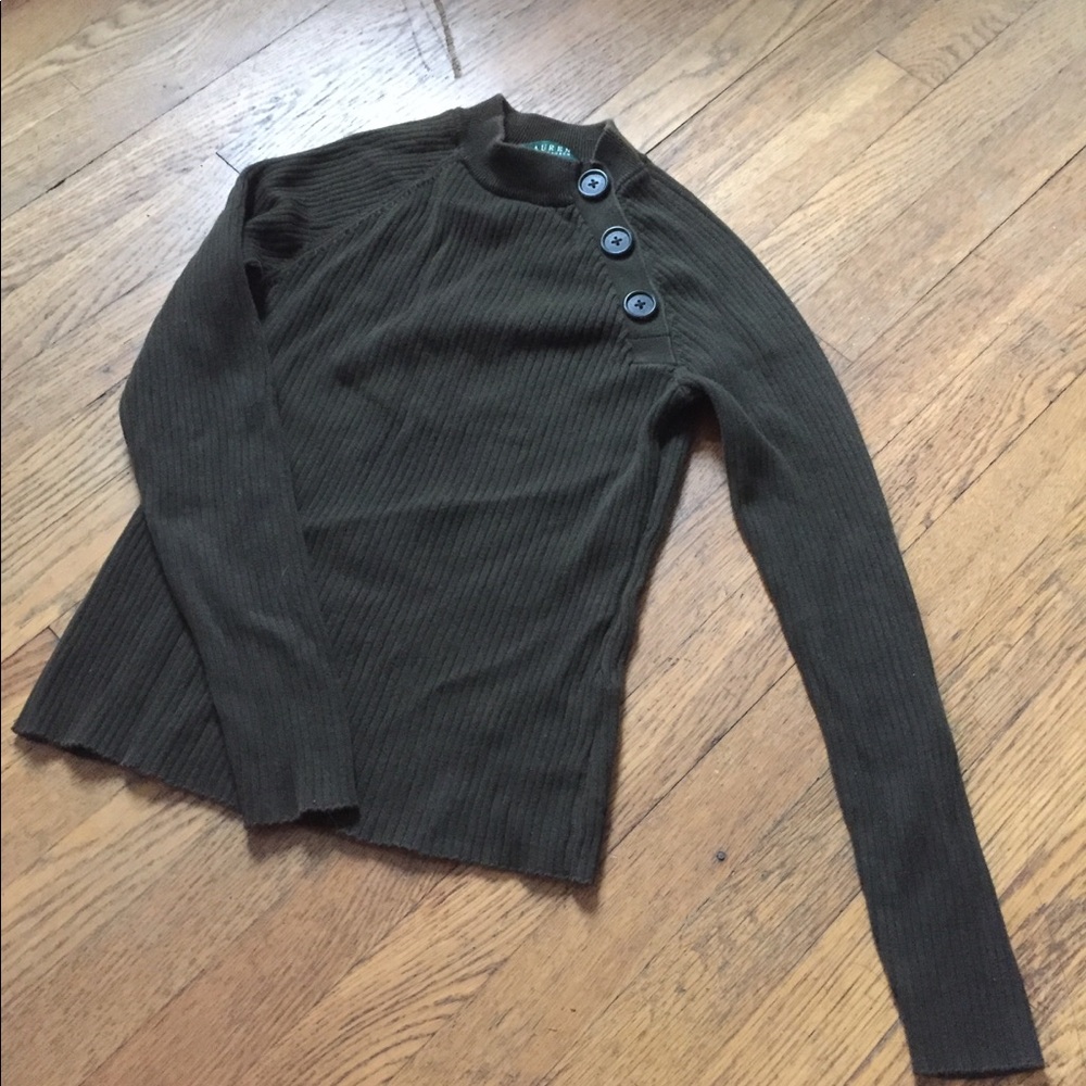 Ralph Lauren Olive Button-Neck Sweater